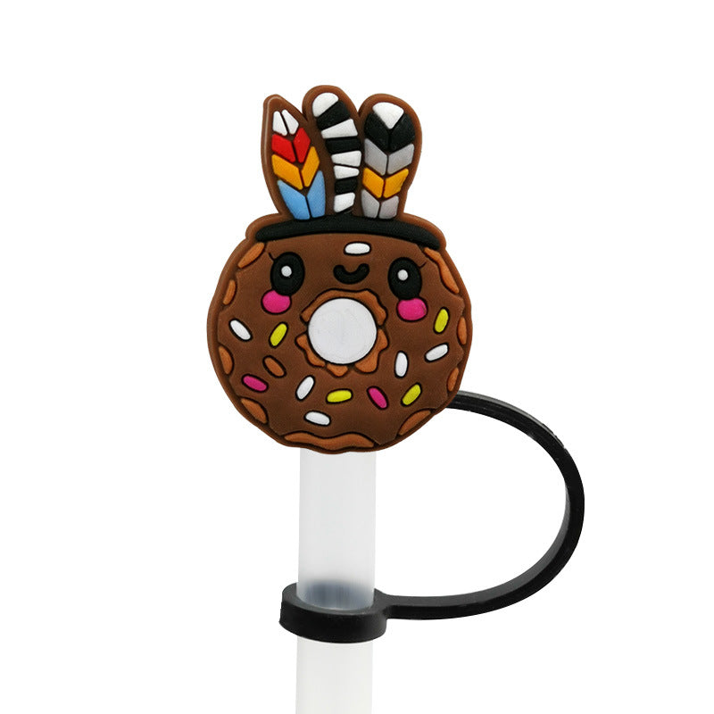 Wholesale 10pcs Donut Straw Cover Straw Cap Silicone Dust Plug